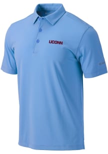 Columbia UConn Huskies Mens Light Blue Drive Text Short Sleeve Polo