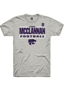 Simon McClannan K-State Wildcats Ash Football NIL Stacked Box Short Sleeve Player T Shirt