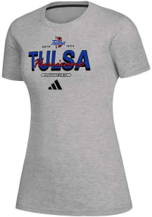 Adidas Tulsa Golden Hurricane Womens Grey Heat Seal Creator Short Sleeve T-Shirt