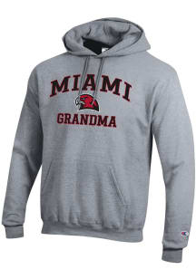 Champion Miami RedHawks Mens Grey Grandma Powerblend Long Sleeve Hoodie