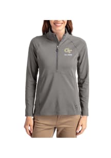 Cutter and Buck GA Tech Yellow Jackets Womens Graphite Alumni Adapt Eco Qtr Zip Pullover