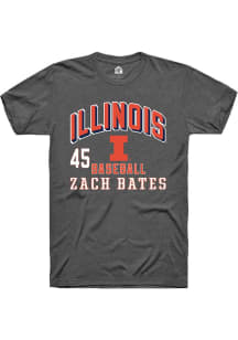 Zach Bates Illinois Fighting Illini Dark Grey NIL Arch Logo Short Sleeve Player T Shirt