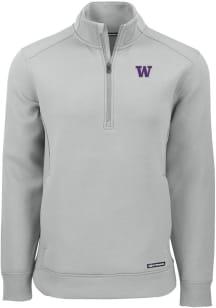 Cutter and Buck Washington Huskies Mens Ash Roam Long Sleeve Qtr Zip Pullover