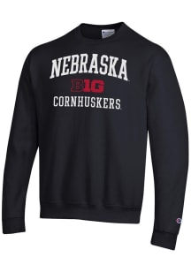 Champion Nebraska Cornhuskers Mens Black Big Ten Powerblend Long Sleeve Crew Sweatshirt