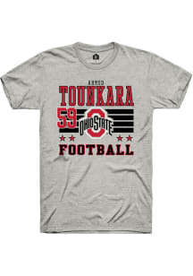 Ahmed Tounkara Ohio State Buckeyes Ash Football NIL Striped Short Sleeve Player T Shirt