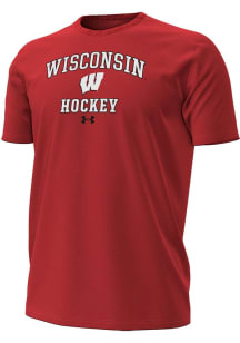 Under Armour Wisconsin Badgers Red Hockey Performance Short Sleeve T Shirt