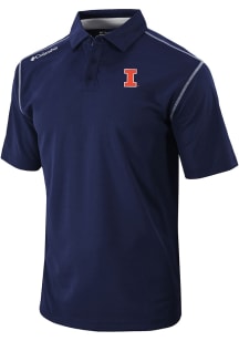 Columbia Illinois Fighting Illini Mens Navy Blue Heat Seal Omni Wick Shotgun Short Sleeve Polo