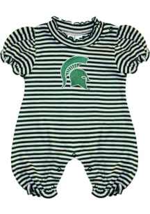 Michigan State Spartans Baby Green Stripe Puff Sleeve Short Sleeve One Piece