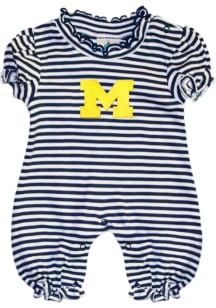 Michigan Wolverines Baby Blue Stripe Puff Sleeve Short Sleeve One Piece