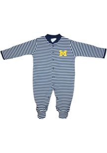 Michigan Wolverines Baby Blue Striped Footed Loungewear One Piece Pajamas