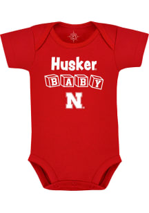 Nebraska Cornhuskers Baby Red Baby Block Mascot Short Sleeve One Piece
