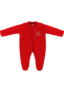 Nebraska Cornhuskers Baby Red Fleece Footed Long Sleeve One Piece