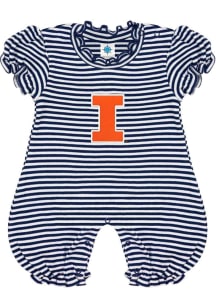 Illinois Fighting Illini Baby Navy Blue Stripe Puff Sleeve Short Sleeve One Piece