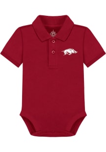 Arkansas Razorbacks Baby Cardinal Primary Logo Creeper Short Sleeve One Piece Polo