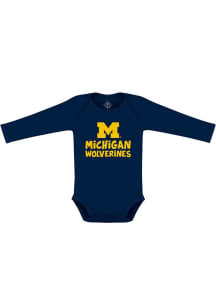 Michigan Wolverines Baby Blue Playful Design Long Sleeve One Piece