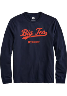 Rally Big Ten Navy Blue Script Design Long Sleeve T Shirt