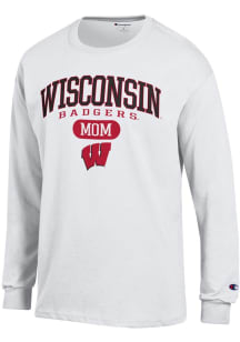 Champion Wisconsin Badgers White Pill Box Mom Jersey Long Sleeve T Shirt