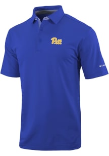 Columbia Pitt Panthers Mens Blue Heat Seal Even Lie Short Sleeve Polo