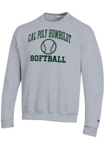 Champion Cal Poly Humboldt Lumberjacks Mens Grey Softball Powerblend Long Sleeve Crew Sweatshirt