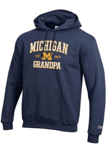Champion Michigan Wolverines Mens Navy Blue Est. Date Grandpa Powerblend Long Sleeve Hoodie
