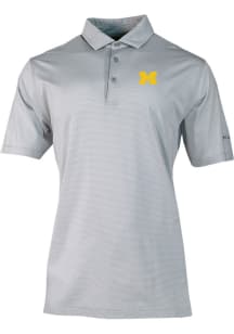 Columbia Michigan Wolverines Mens Grey Heat Seal Double Hit Short Sleeve Polo
