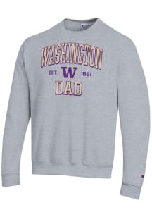 Champion Washington Huskies Mens Grey Est Date Dad Powerblend Long Sleeve Crew Sweatshirt