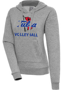 Antigua Tulsa Golden Hurricane Womens Grey Heather Volleyball  Victory Hooded Sweatshirt
