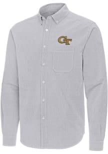 Antigua GA Tech Yellow Jackets Mens Ash Porter Long Sleeve Dress Shirt