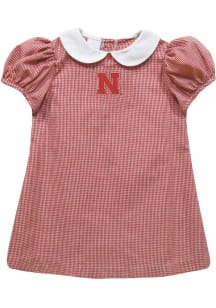 Vive La Fete Nebraska Cornhuskers Baby Girls Red Gingham Collar Short Sleeve Dress