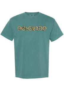 Summit Sportswear Colorado Womens Green Floral Wordmark Short Sleeve T-Shirt