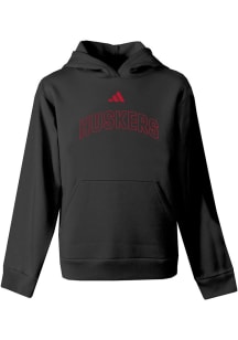 Adidas Nebraska Cornhuskers Youth Black Heat Seal Fleece Long Sleeve Hoodie
