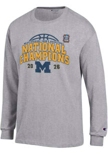 Champion Michigan Wolverines Grey MBB National Champs 2026 Jersey Long Sleeve T Shirt