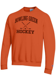 Champion Bowling Green Falcons Mens Orange Hockey Icon Powerblend Long Sleeve Crew Sweatshirt