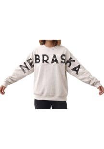 Nebraska Womens Oatmeal sleeve to sleeve workmark Crew Sweatshirt
