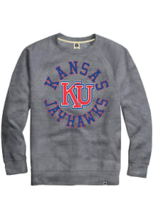 Rally Kansas Jayhawks Mens Grey Triblend Circle Vintage Long Sleeve Fashion Sweatshirt