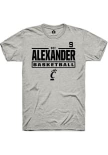 Dee Alexander Cincinnati Bearcats Ash NIL Stacked Box Short Sleeve Player T Shirt