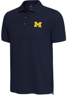 Antigua Michigan Wolverines Mens Navy Blue Nobel Short Sleeve Polo