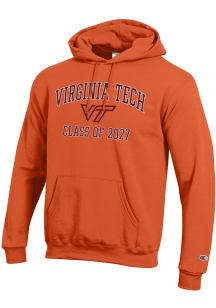 Champion Virginia Tech Hokies Mens Orange Font Class of 2027 Powerblend Long Sleeve Hoodie