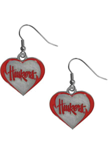 Nebraska Cornhuskers Heart Dangle Womens Earrings