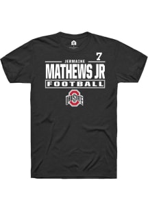 Jermaine Mathews Jr Ohio State Buckeyes Black Football NIL Stacked Box Short Sleeve Player T Shirt
