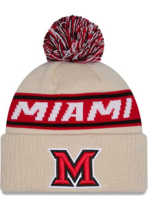 New Era Miami RedHawks Natural DL Team Slogan Pom Cuff Mens Knit Hat