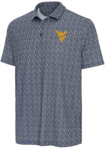 Antigua West Virginia Mountaineers Mens Navy Blue Botanic Short Sleeve Polo