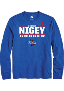 Madalyn Nigey Tulsa Golden Hurricane Blue NIL Stacked Box Long Sleeve Player T Shirt