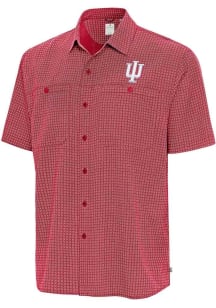 Antigua Indiana Hoosiers Mens Navy Blue Mosiaic SS Short Sleeve Dress Shirt
