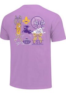 LSU Tigers Girls Lavender Gingham Bows Short Sleeve Tee