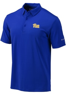 Columbia Pitt Panthers Mens Blue Heat Seal Omni Wick Drive Short Sleeve Polo