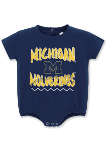 Michigan Wolverines Baby Blue Bubble Short Sleeve One Piece