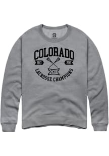 Summit Sportswear Colorado Buffaloes Mens Graphite Big 12 Lacrosse Champions 2026 Long Sleeve Crew..
