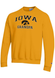 Champion Iowa Hawkeyes Mens Gold Grandpa Powerblend Long Sleeve Crew Sweatshirt