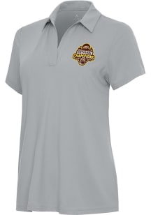 Antigua Western Michigan Broncos Womens Ash 2025 Hockey National Champions Era Short Sleeve Polo S..